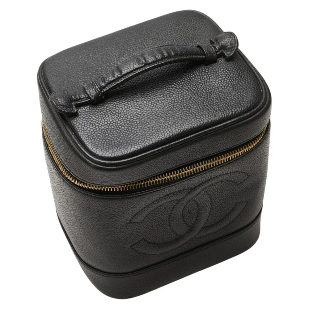 CHANEL Black Caviar Leather Logo Pouch